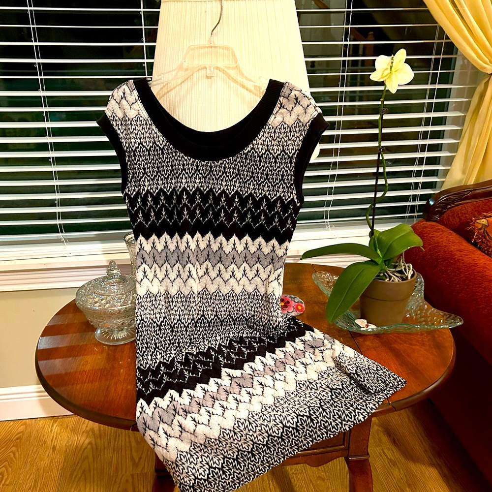 Size Medium Cato Black ,White and Grey Lined Sweater Dress